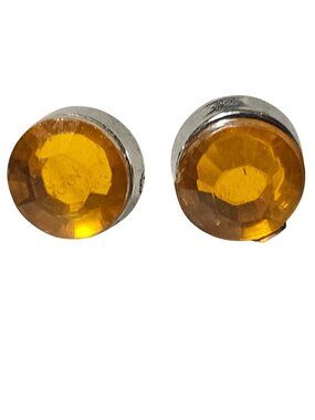 Vintage Gemstone Stud Earrings Round Yellow Silver Tone Setting Minimalist